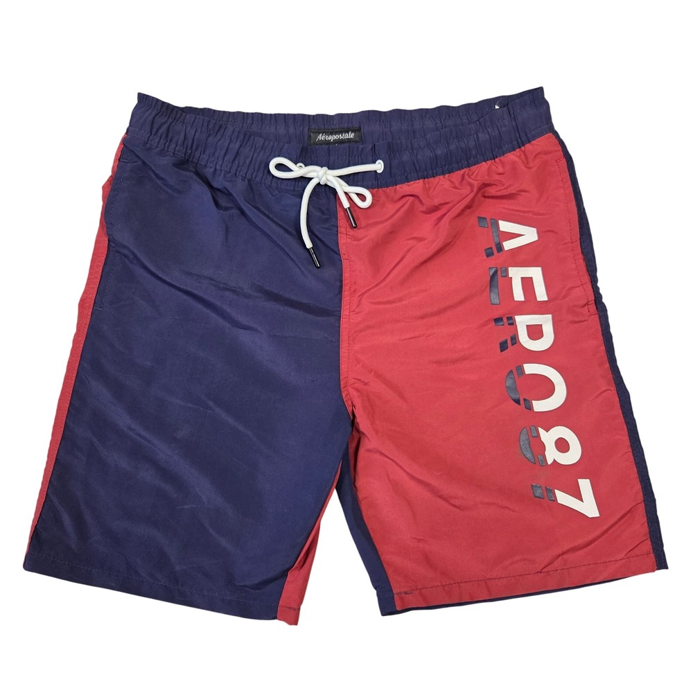 Aeropostale Mens Swim Trunks Navy Red Colorblock Graphic Size M Y2k 2000s Punk‎